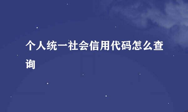 个人统一社会信用代码怎么查询