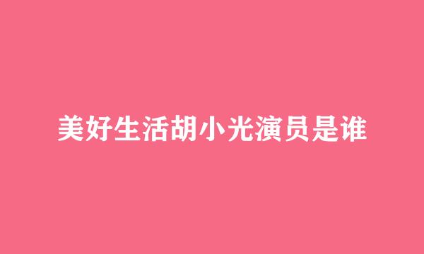美好生活胡小光演员是谁