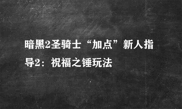 暗黑2圣骑士“加点”新人指导2：祝福之锤玩法