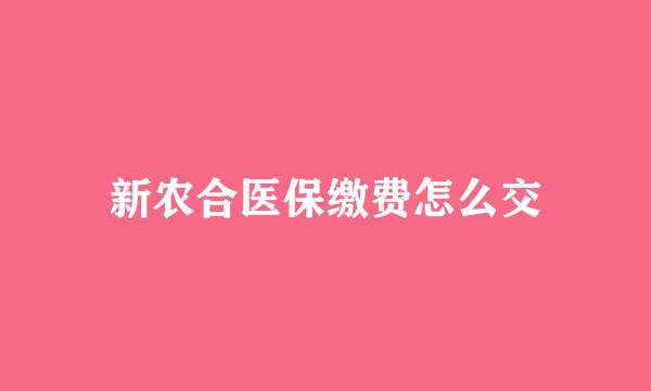 新农合医保缴费怎么交