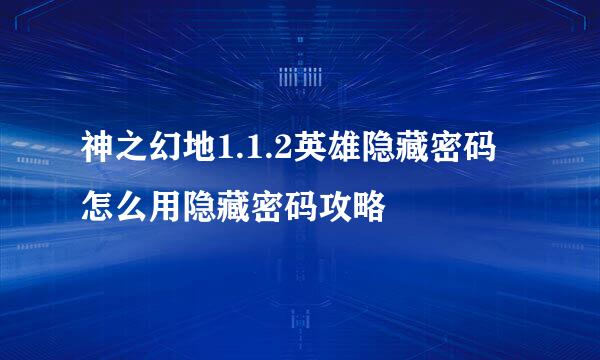 神之幻地1.1.2英雄隐藏密码怎么用隐藏密码攻略