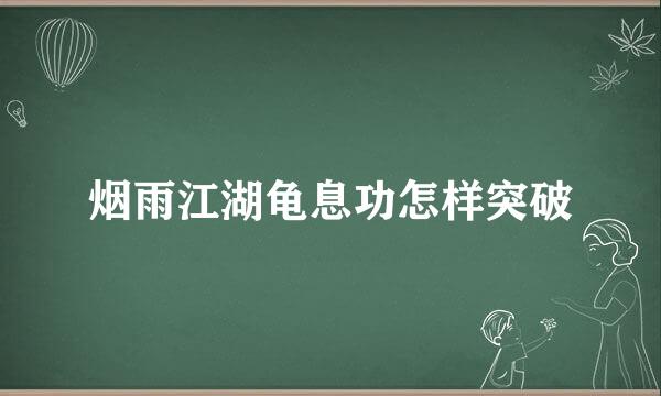 烟雨江湖龟息功怎样突破