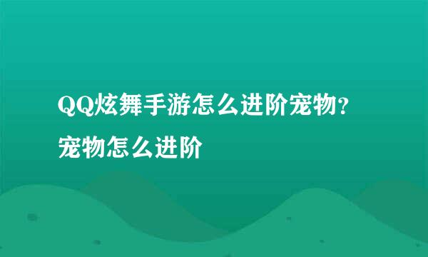 QQ炫舞手游怎么进阶宠物？宠物怎么进阶