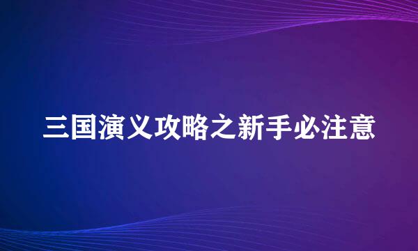 三国演义攻略之新手必注意