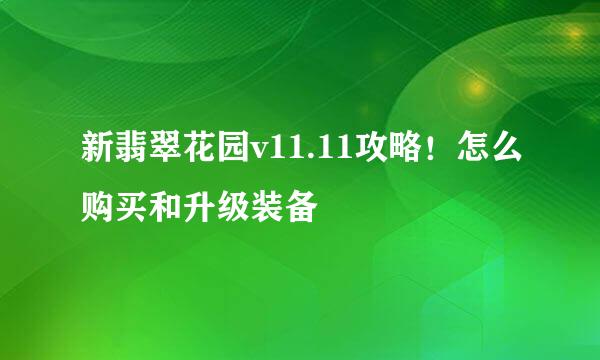 新翡翠花园v11.11攻略！怎么购买和升级装备