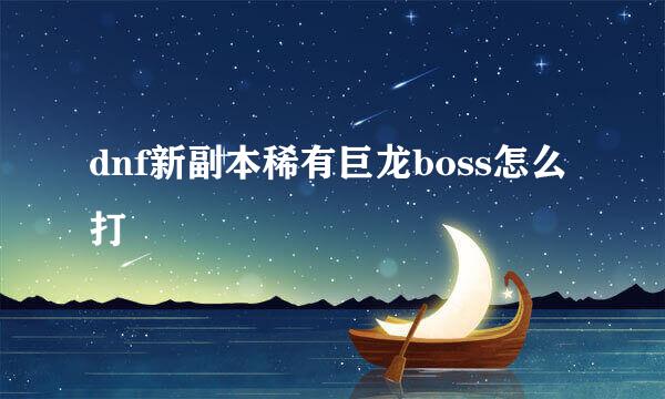 dnf新副本稀有巨龙boss怎么打