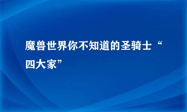 魔兽世界你不知道的圣骑士“四大家”