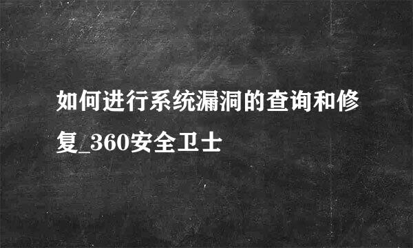 如何进行系统漏洞的查询和修复_360安全卫士