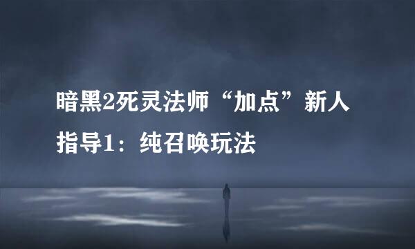 暗黑2死灵法师“加点”新人指导1：纯召唤玩法
