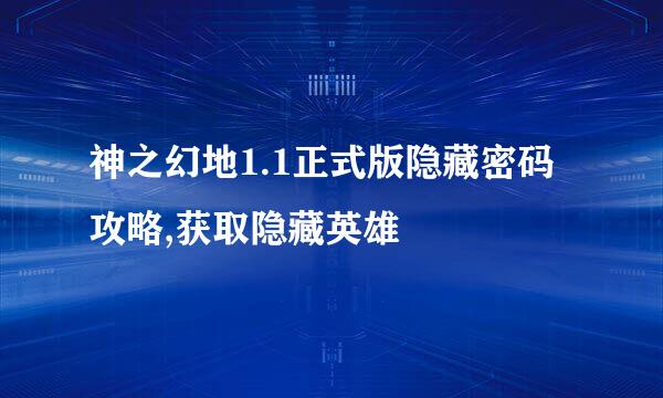 神之幻地1.1正式版隐藏密码攻略,获取隐藏英雄