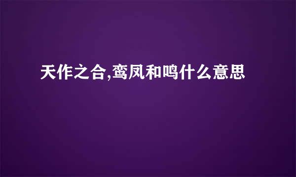 天作之合,鸾凤和鸣什么意思