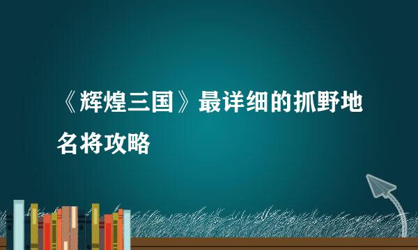 《辉煌三国》最详细的抓野地名将攻略
