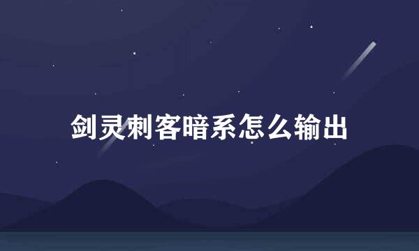 剑灵刺客暗系怎么输出