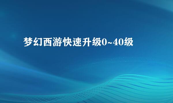 梦幻西游快速升级0~40级