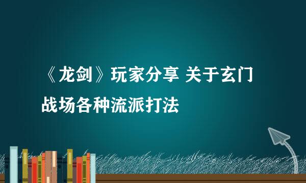 《龙剑》玩家分享 关于玄门 战场各种流派打法