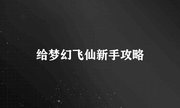 给梦幻飞仙新手攻略
