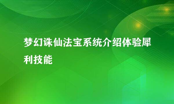 梦幻诛仙法宝系统介绍体验犀利技能