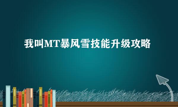我叫MT暴风雪技能升级攻略