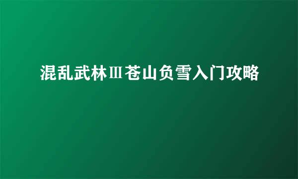 混乱武林Ⅲ苍山负雪入门攻略
