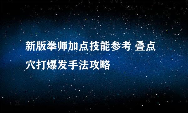 新版拳师加点技能参考 叠点穴打爆发手法攻略