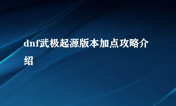 dnf武极起源版本加点攻略介绍