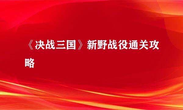 《决战三国》新野战役通关攻略