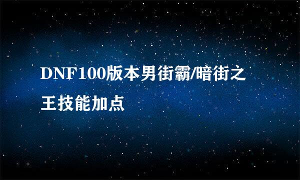 DNF100版本男街霸/暗街之王技能加点