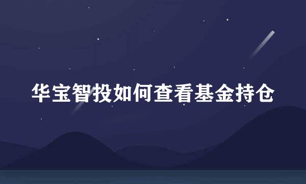 华宝智投如何查看基金持仓