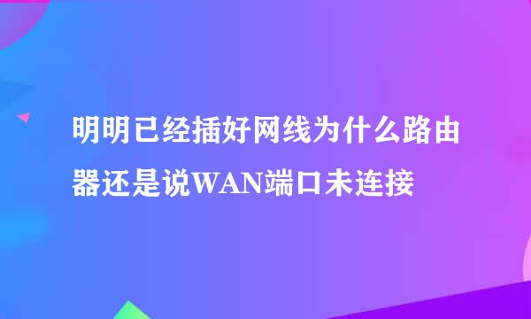 明明已经插好网线为什么路由器还是说WAN端口未连接
