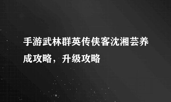 手游武林群英传侠客沈湘芸养成攻略，升级攻略