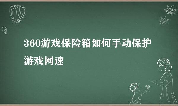 360游戏保险箱如何手动保护游戏网速