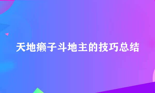 天地癞子斗地主的技巧总结