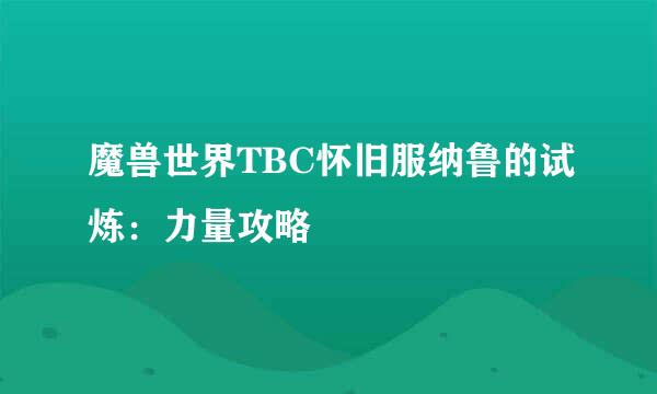 魔兽世界TBC怀旧服纳鲁的试炼：力量攻略