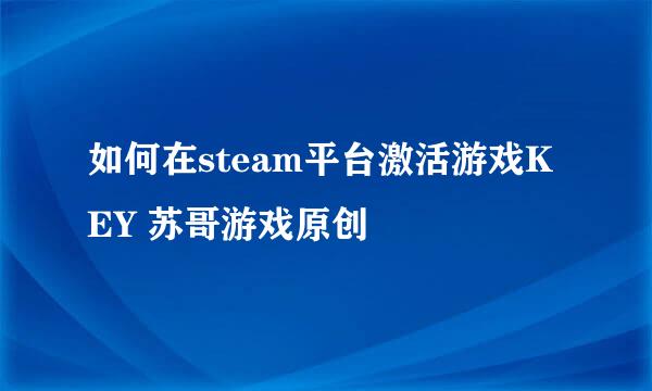 如何在steam平台激活游戏KEY 苏哥游戏原创