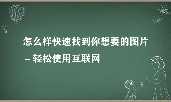 怎么样快速找到你想要的图片－轻松使用互联网