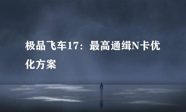 极品飞车17：最高通缉N卡优化方案