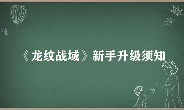 《龙纹战域》新手升级须知