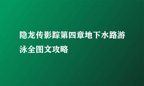 隐龙传影踪第四章地下水路游泳全图文攻略