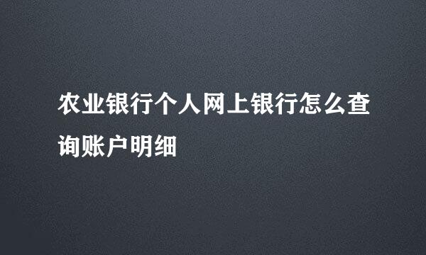 农业银行个人网上银行怎么查询账户明细