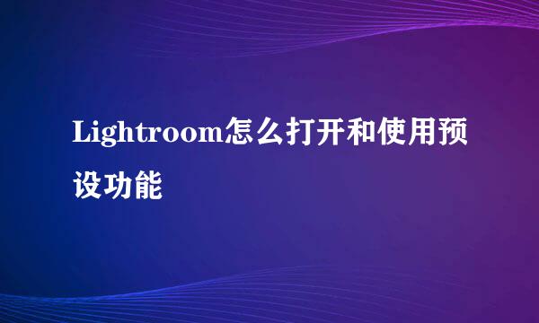 Lightroom怎么打开和使用预设功能