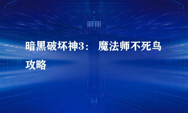 暗黑破坏神3： 魔法师不死鸟攻略