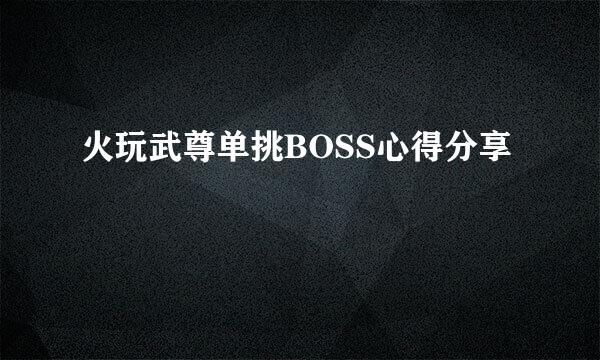 火玩武尊单挑BOSS心得分享