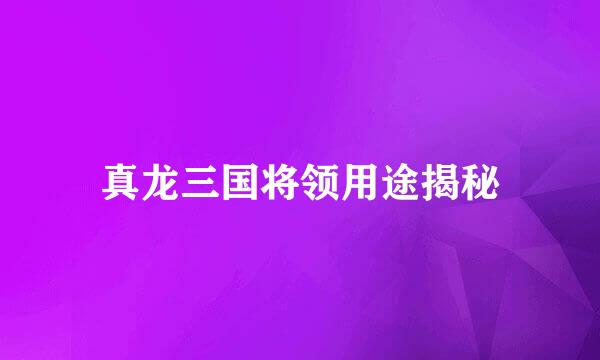 真龙三国将领用途揭秘