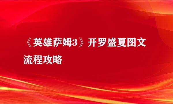 《英雄萨姆3》开罗盛夏图文流程攻略