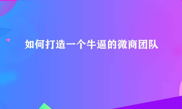 如何打造一个牛逼的微商团队