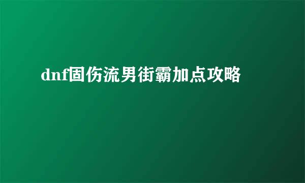 dnf固伤流男街霸加点攻略