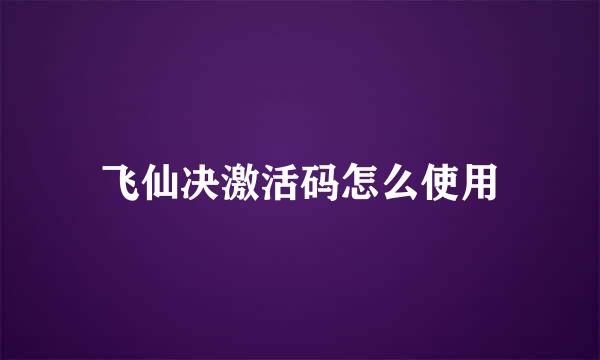 飞仙决激活码怎么使用