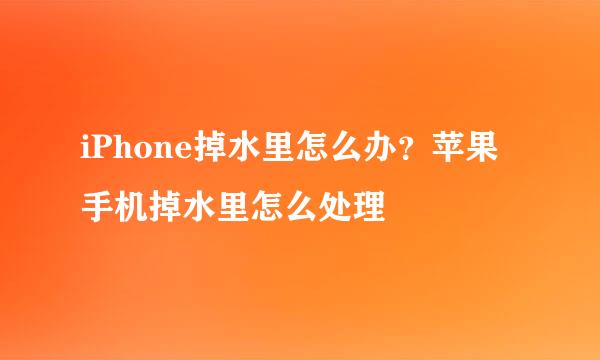 iPhone掉水里怎么办？苹果手机掉水里怎么处理