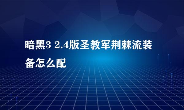 暗黑3 2.4版圣教军荆棘流装备怎么配