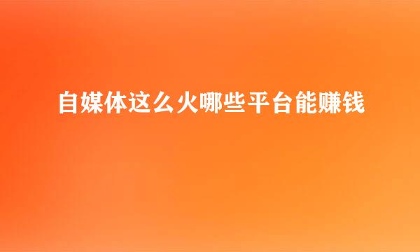 自媒体这么火哪些平台能赚钱